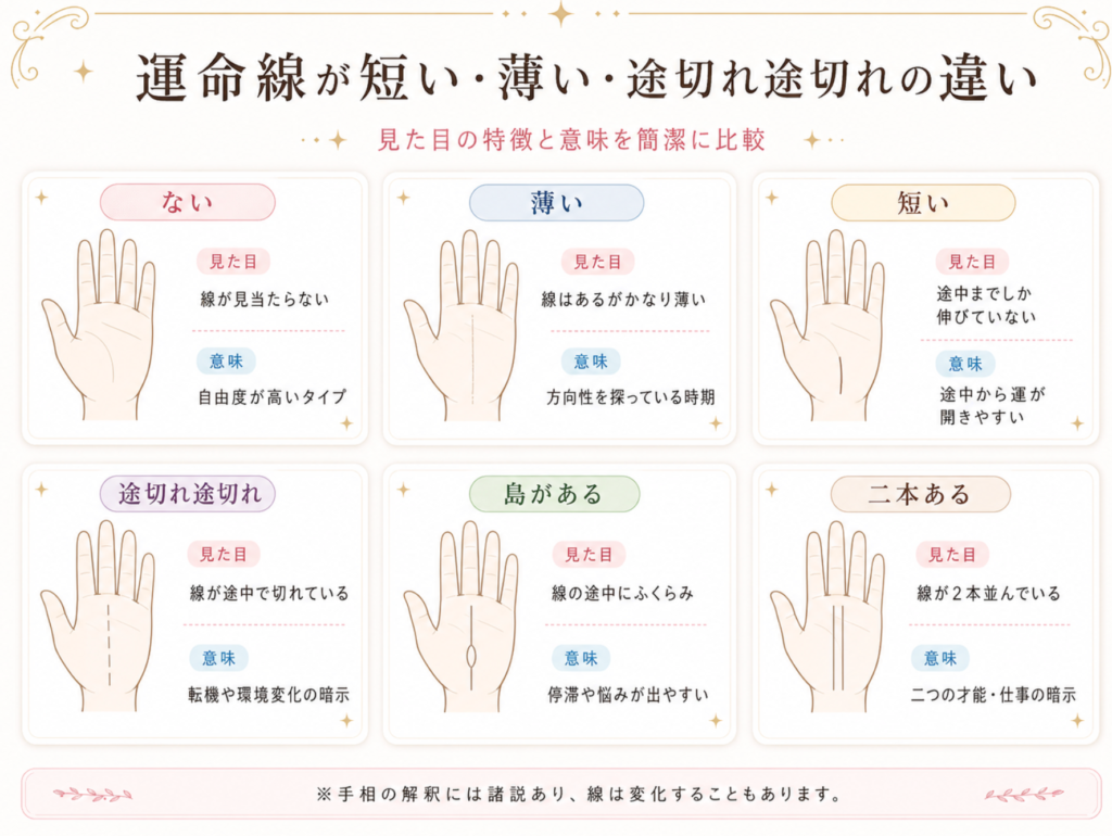 運命線の違いと意味の図解